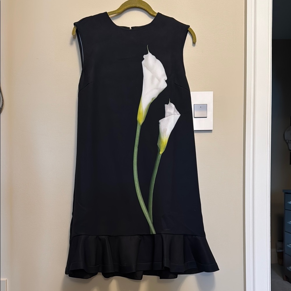 Victoria Beckham Black and White Ruffled Sheath Dress